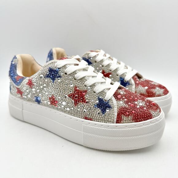 Betsey Johnson Womens Sidny Sneakers US 6 M Red White Blue Stars Rhinestone EUC - Picture 5 of 13